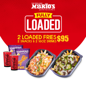 2 Loaded fries 2 Small Snack and 2 Drinks